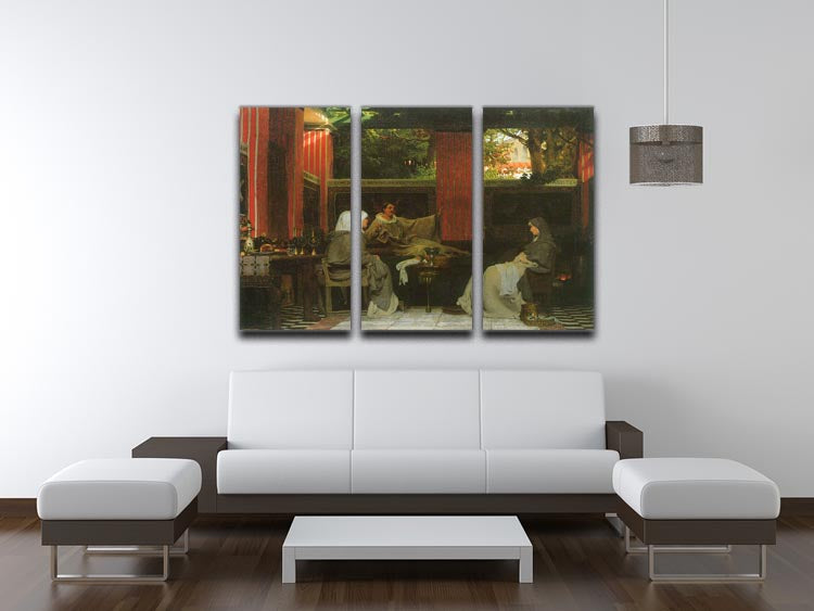 Three-panel canvas art featuring Venantius Fortunatus Radegund VI by Alma Tadema, showcasing vibrant colors and intricate details.